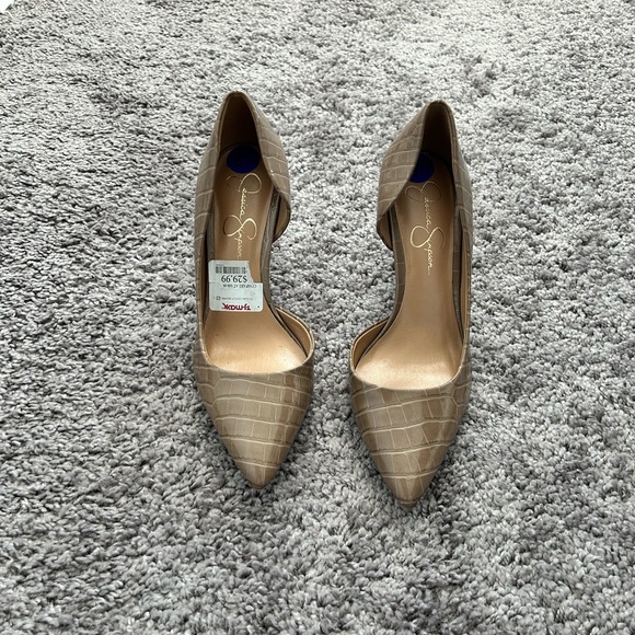 Jessica Simpson Shoes - Jessica Simpson Taupe Croc-Embossed Pointed Toe D'Orsay Pumps